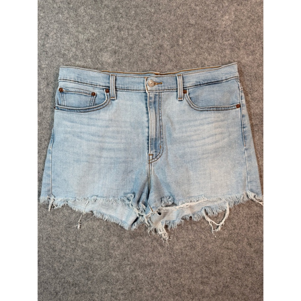 Levis High Rise Denim Shorts Light Wash Blue Frayed Hem Size 33